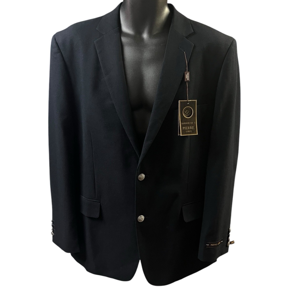 Pierre Loren Blazer Mens 42R Navy‎ Blue Superior 150s Classic Fit Modern New